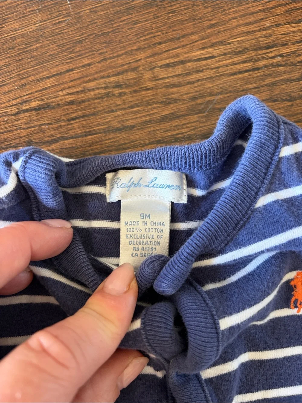 Ralph Lauren Blue & White Striped Infant Cotton One-Piece